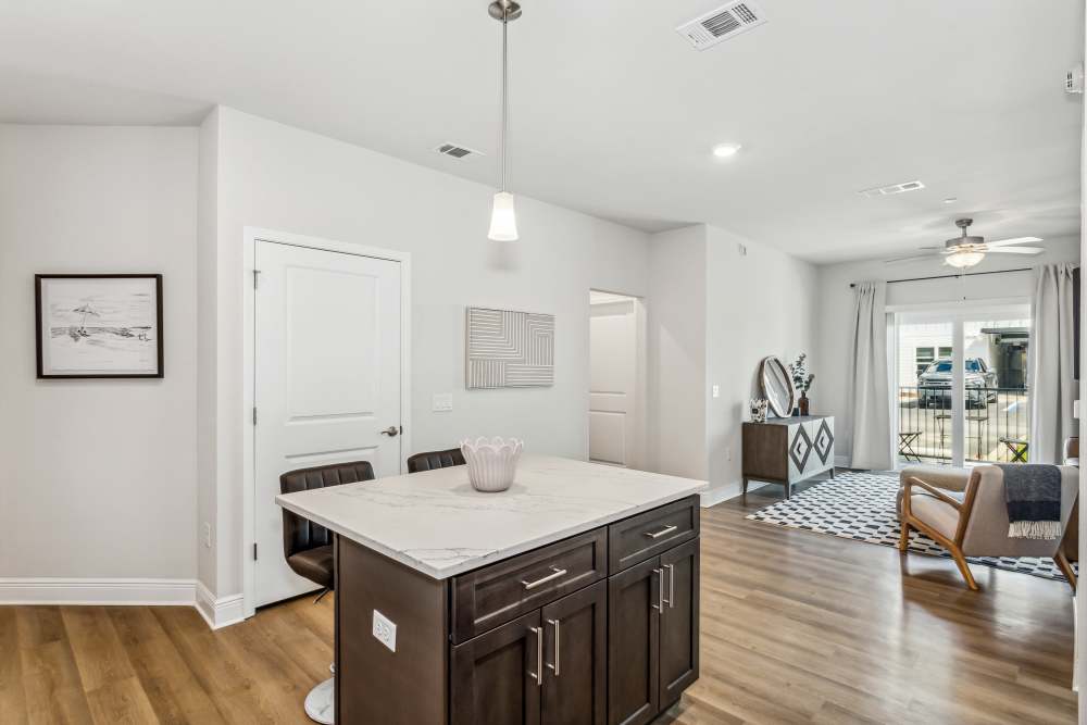 Pensacola, FL Pet-Friendly Apartments - City North - Kitchen with Floating Island and Granite-Style Countertops