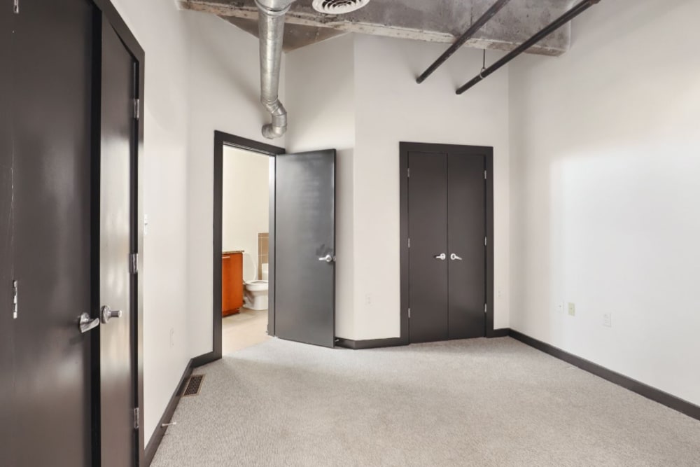 Model unit bedroom at 17th Street Lofts in Atlanta, Georgia