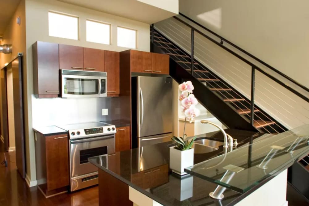 Model unit kitchen area at 17th Street Lofts in Atlanta, Georgia