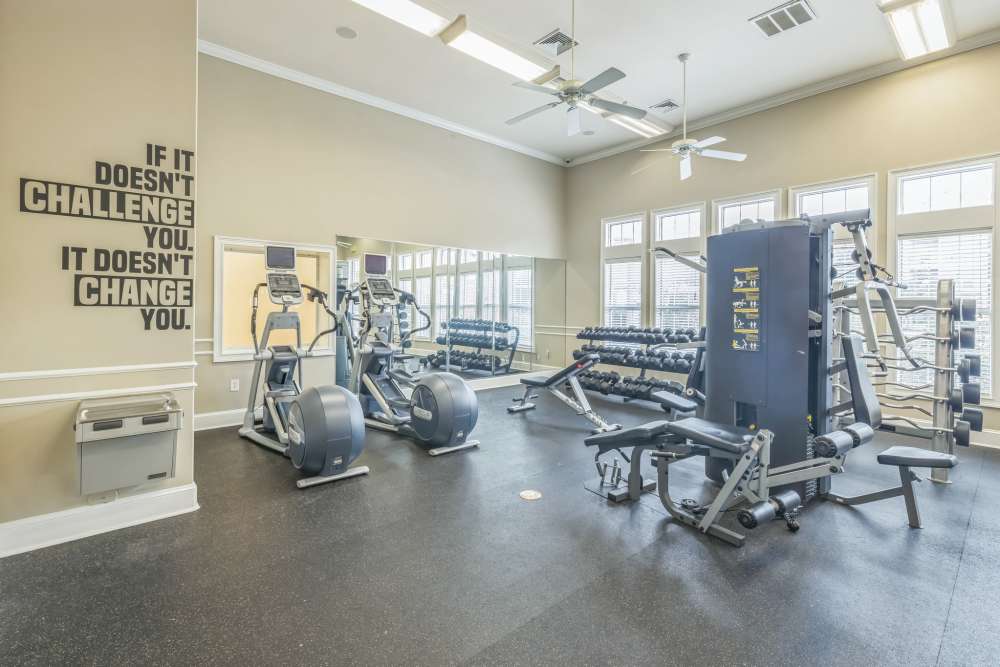 Fitness center with complete equipment at Meridian Watermark in North Chesterfield, Virginia