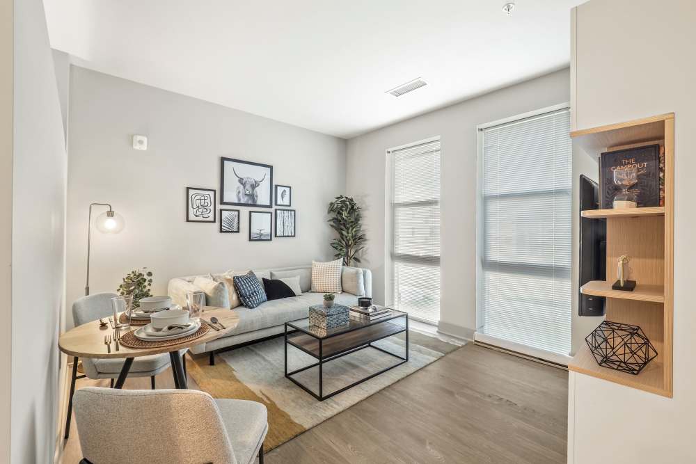 Living room with Ori Pocket Office in junior one bedroom at Big Sky Flats in Washington, District of Columbia