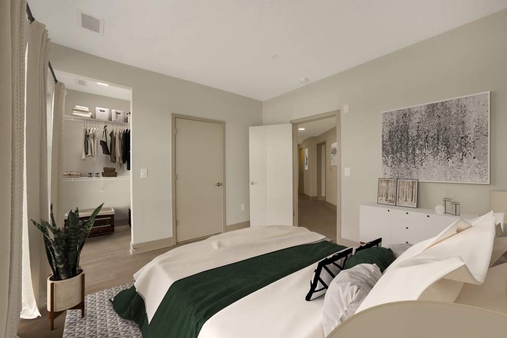 Spacious and bright bedroom with open closets at Big Sky Flats in Washington, District of Columbia