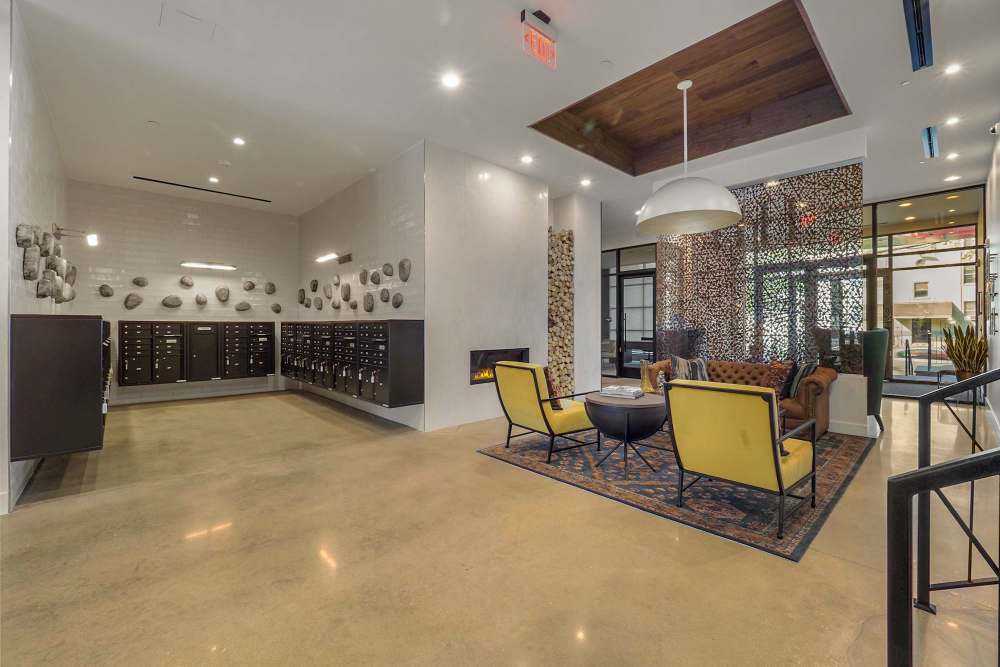 Lobby seating area and mail room at Big Sky Flats in Washington, District of Columbia