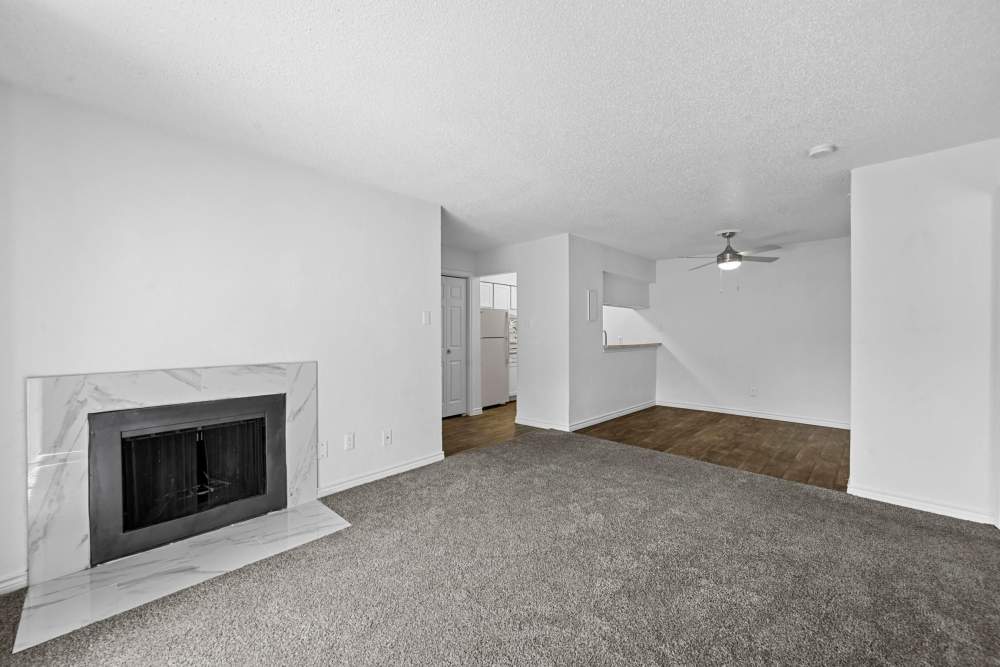 Spacious living room at Broadmoor Place in Irving, Texas