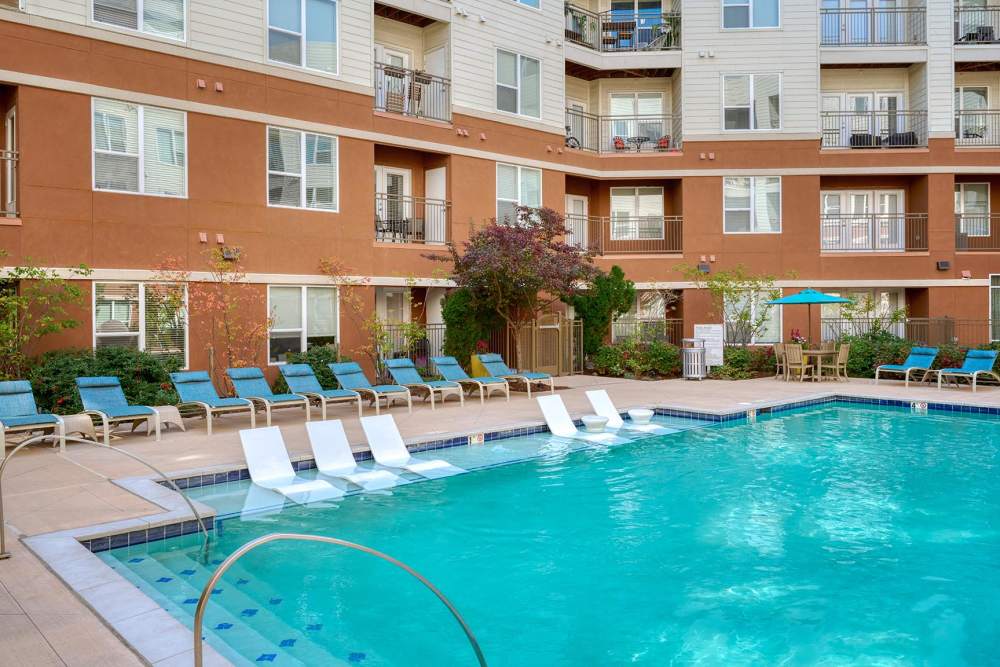 Beautiful resort-style swimming pool at Helios in Englewood, Colorado