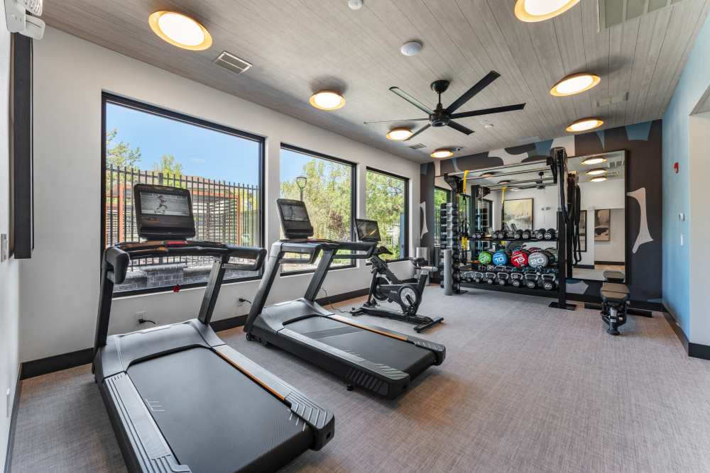 Treadmills in the fitness center at The Peak at Sky Mountain in Reno, Nevada
