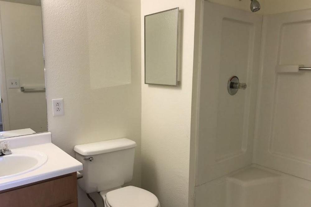 Apartment bathroom at Columbine Apartments in Littleton, Colorado
