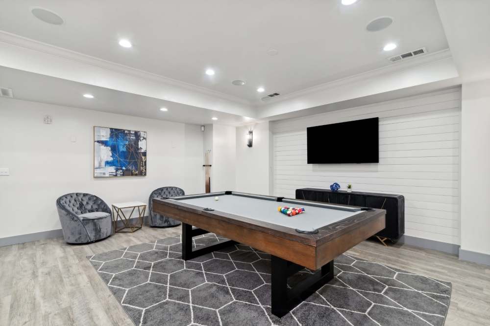 Recreation room with billiards table at Retreat at RTP in Durham, North Carolina