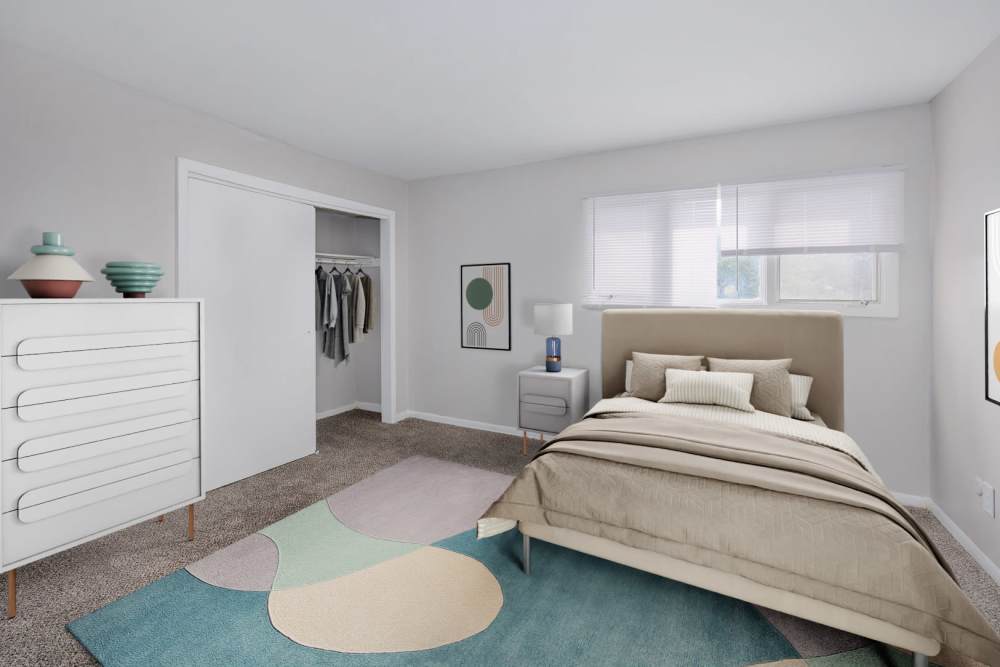 Bedroom with a comfortable bed at North Eden Townhomes in Columbus, Ohio