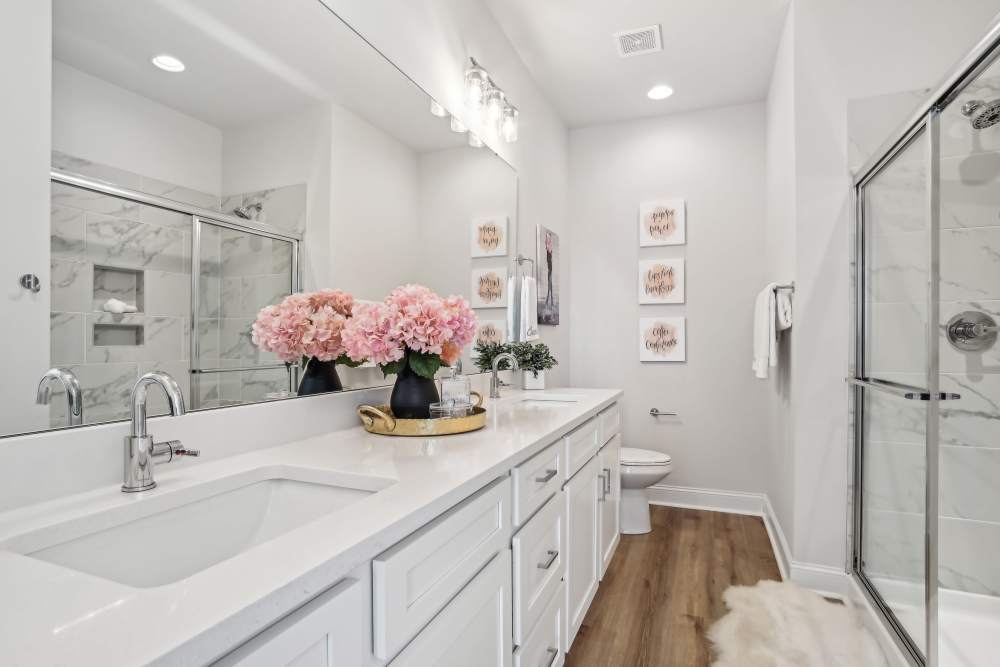 Bathroom with walking shower at Crossings At NoDa in Charlotte, North Carolina
