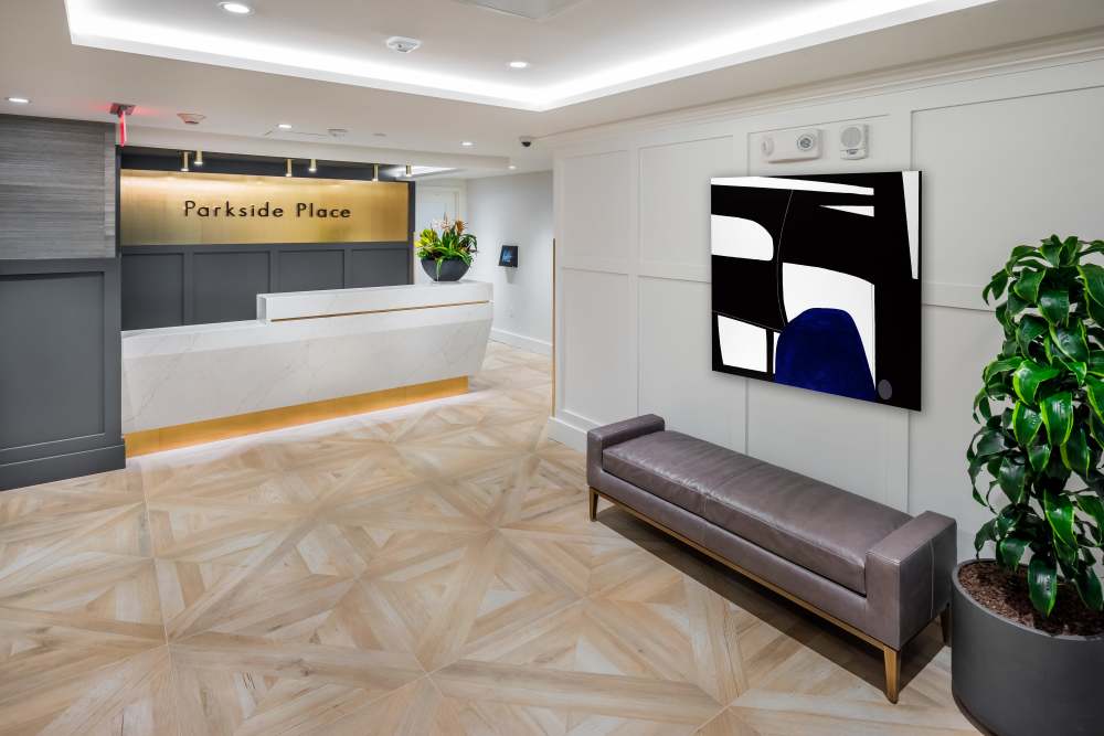 Building reception at Parkside Place in Cambridge, Massachusetts