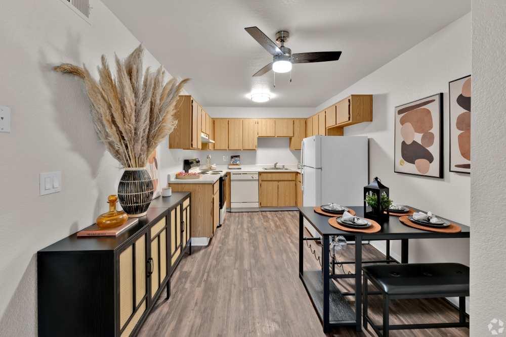 Dining area and kitchen at Ashford Park in Sacramento, California