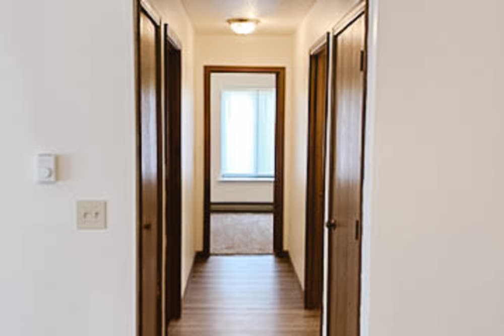 Narrow hall to bedroom at West Elm Villas in Wauseon, Ohio