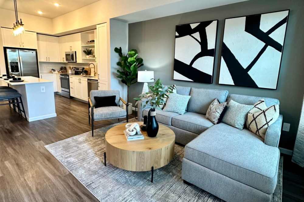 Model living room at Indigo Stuart in Stuart, Florida