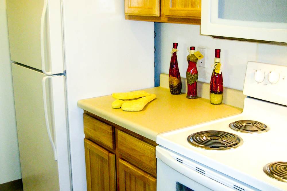 Spacious apartment kitchen at Maple Heights Apartments in Saline, Michigan
