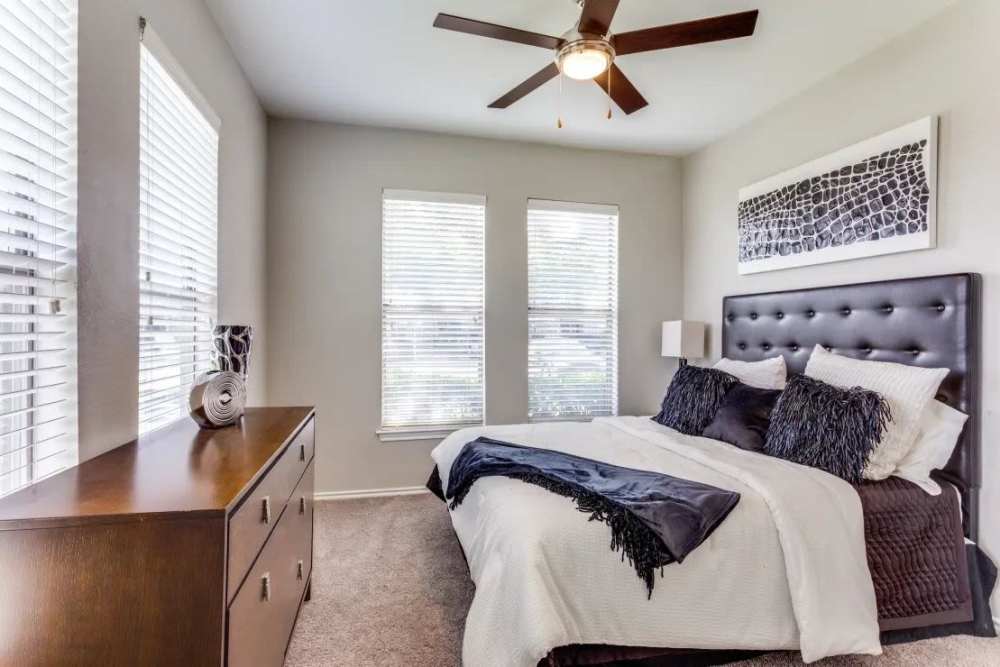 Model bedroom at Oakville Apartments in Austin, Texas