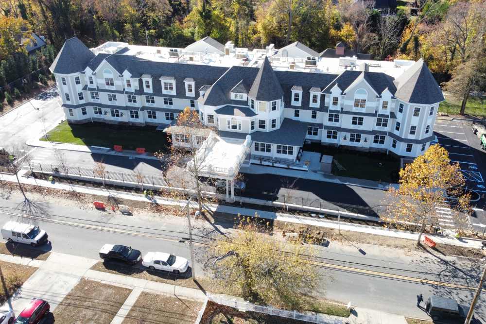 Drone view at Netherbay at Bay Shore in Bay Shore, New York