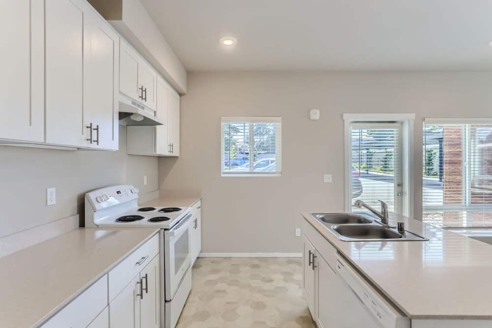 Kitchen with stove at The Lookout in Everett, Washington