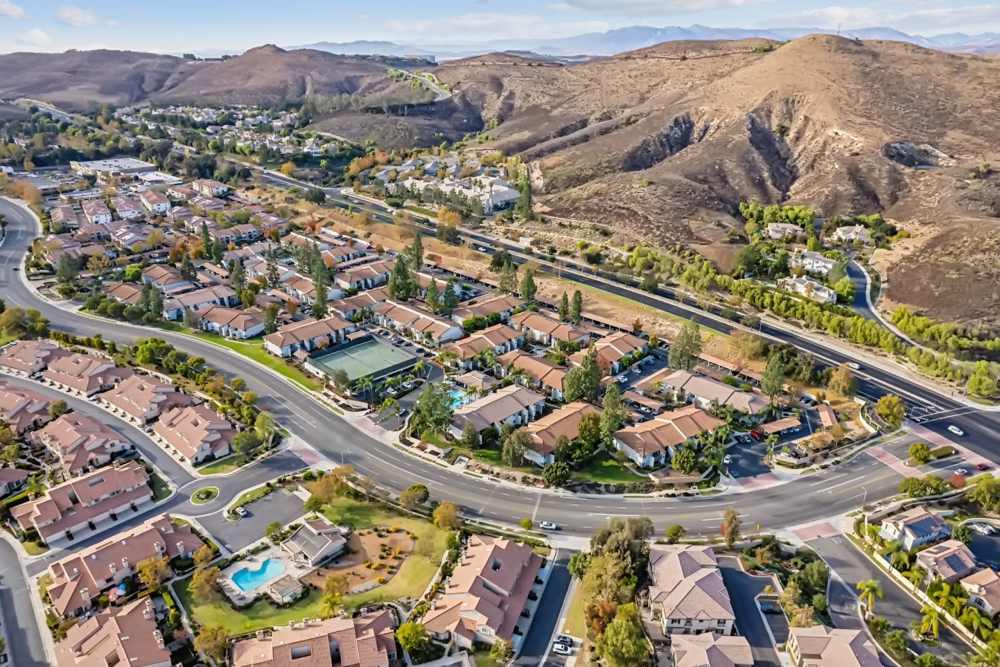 Aerial View of Apartments at Sofi at Wood Ranch in Simi Valley, California