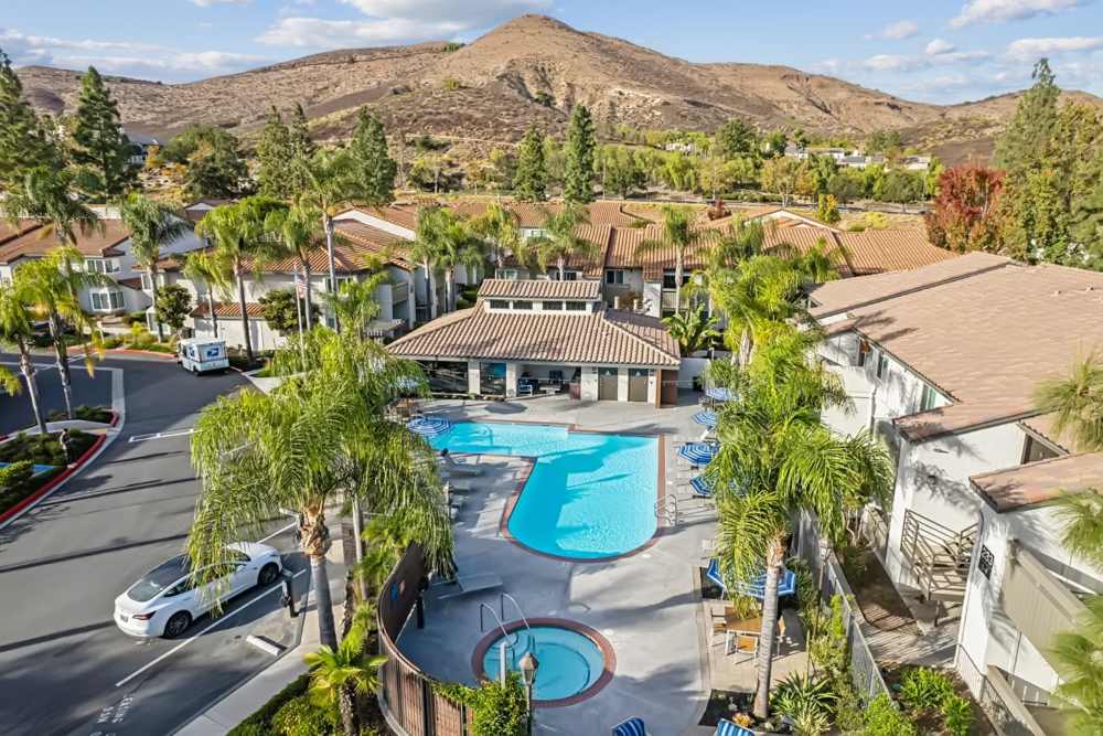 Aerial View of Pool and Spa at Sofi at Wood Ranch in Simi Valley, California