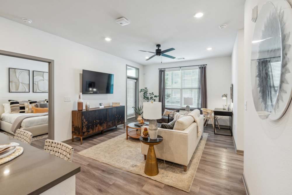 Living room off of the kitchen in a model home at Taylor Farms in Charlotte, North Carolina