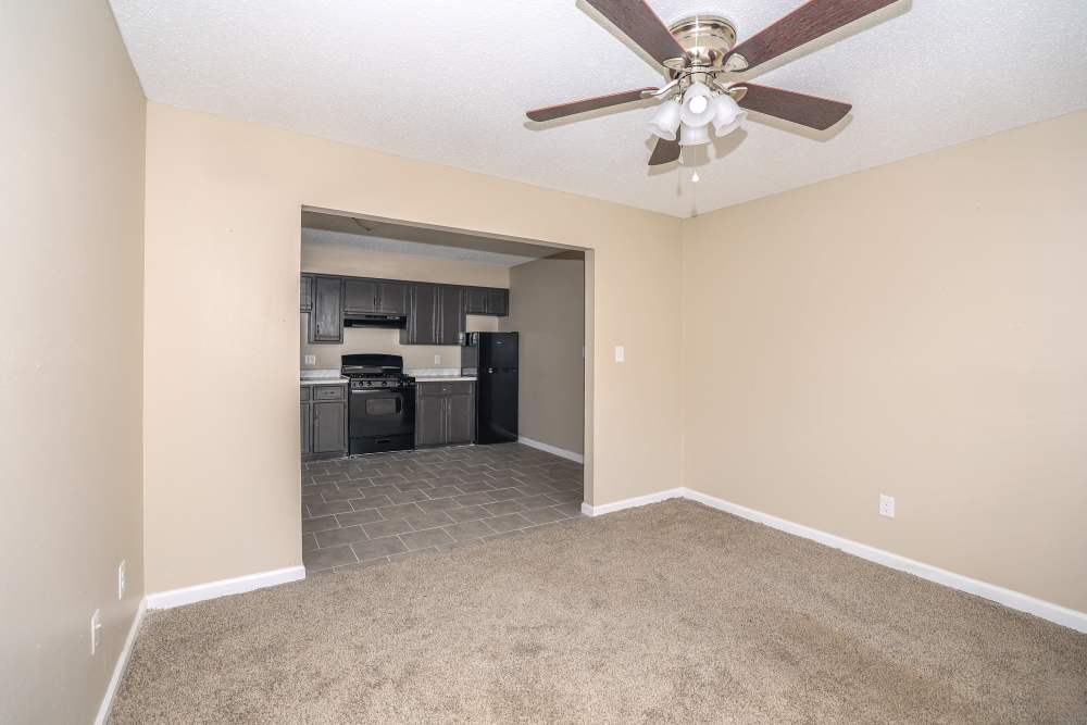Large living room in a model home at Carleton Crossing in Stillwater, Oklahoma