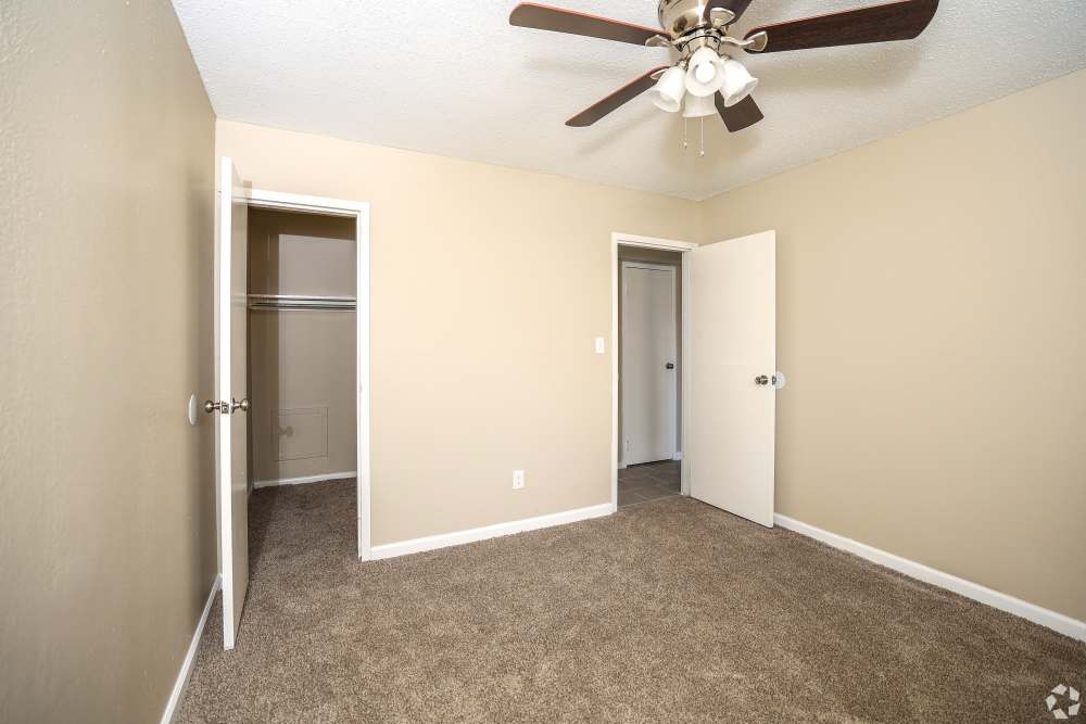 Master bedroom in a model home at Carleton Crossing in Stillwater, Oklahoma