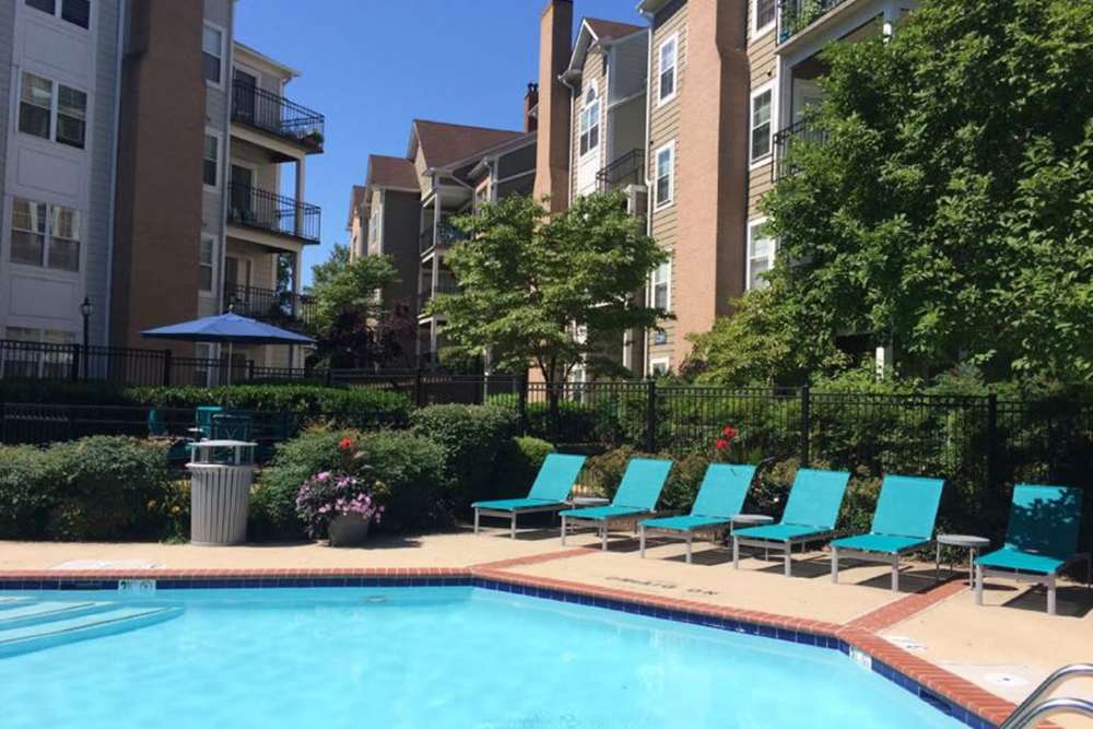 Sunny day at the pool at Knoll at Fair Oaks in Fairfax, Virginia