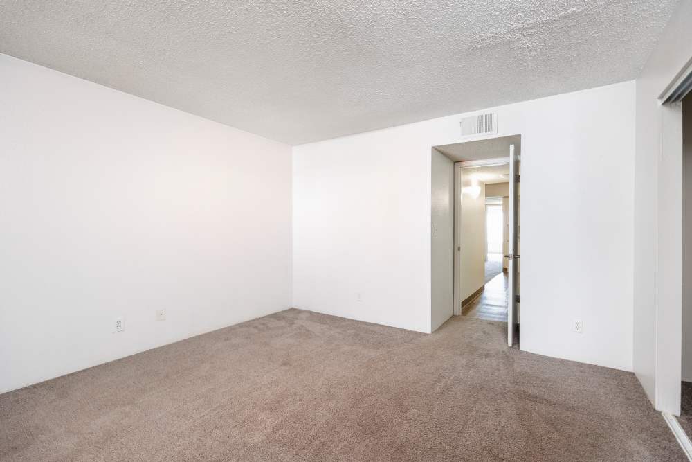 Warm hardwood flooring complemented by a plush area rug at the bedside.