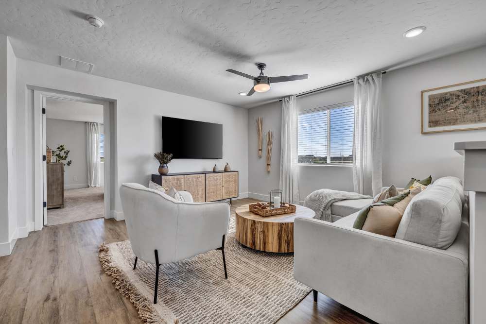 Beautifully furnished living room at BB Living at The Oaks in Meridian, Idaho