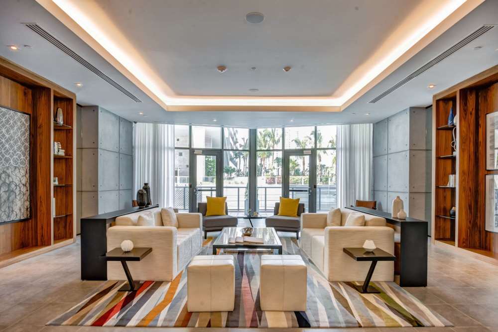 Resident lobby at Solitair Brickell Apartments in Miami, Florida