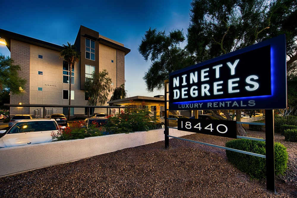 Property signage at Ninety Degrees in Phoenix, Arizona  