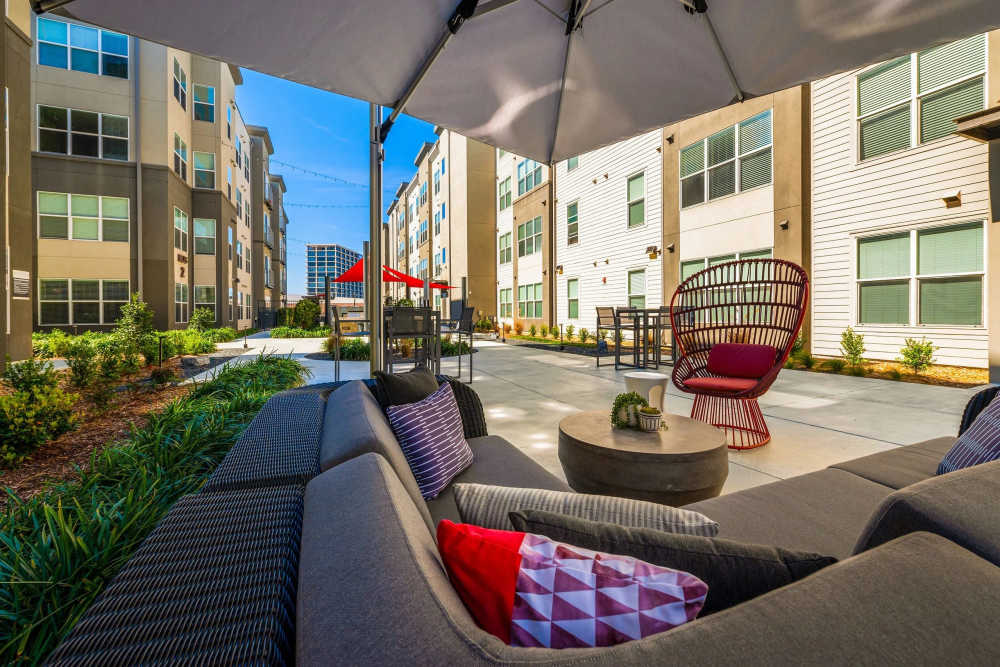 covered patio seating at Belclaire in Dallas, Texas