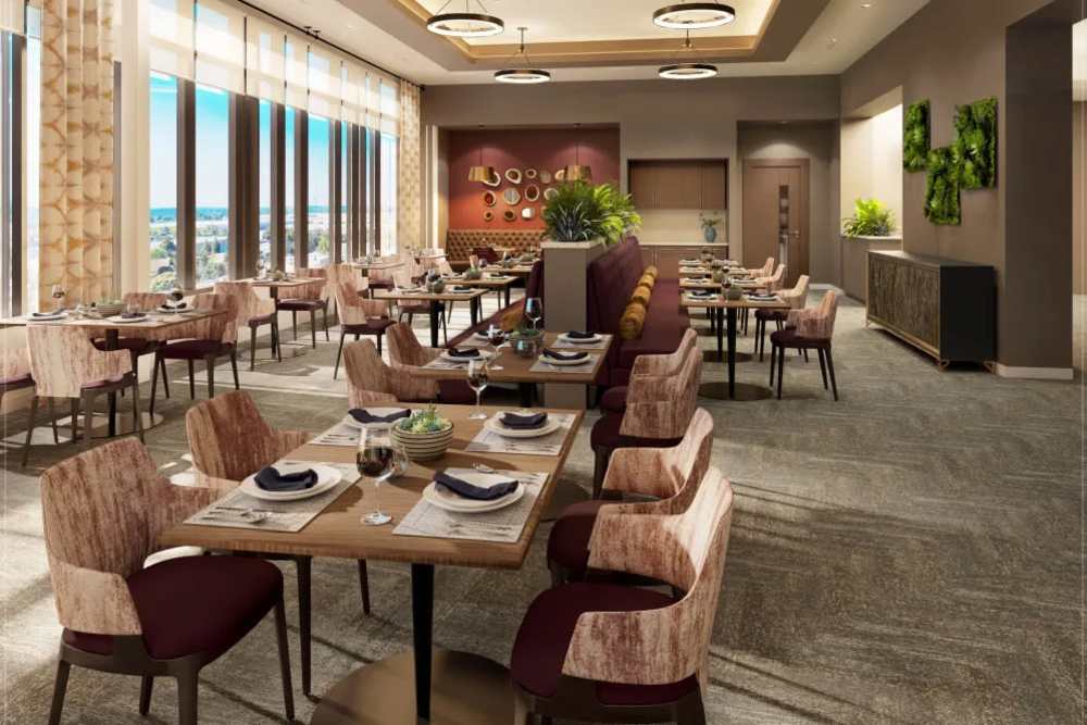Dining hall at Clearwater at The Arboretum in Austin, Texas,