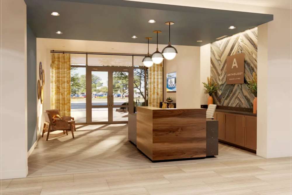 Reception area at Clearwater at The Arboretum in Austin, Texas,