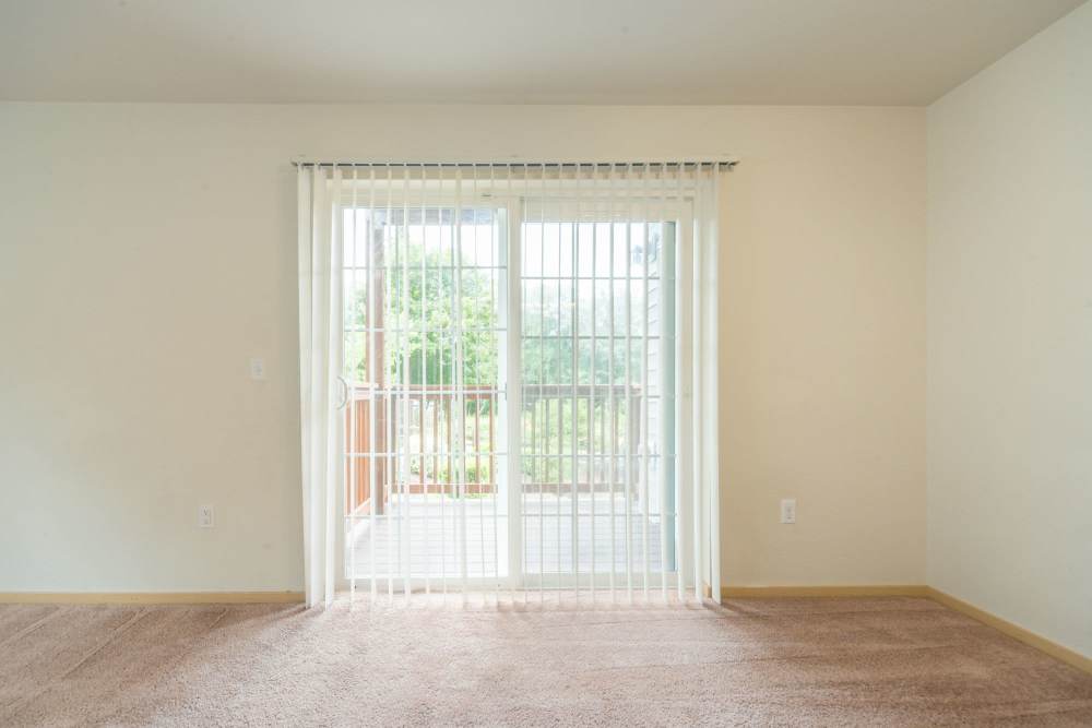 Patio access from the living room at Taylor Creek Apartments in Seattle,Washington