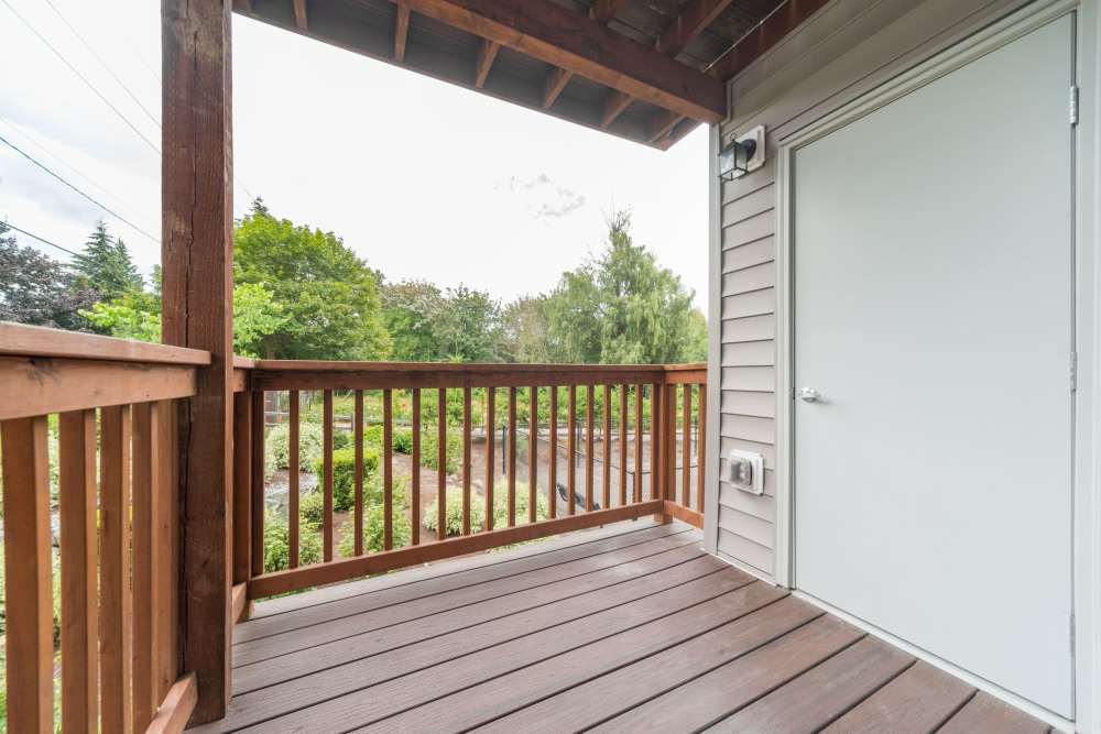 Private patio with beautiful view at Taylor Creek Apartments in Seattle,Washington
