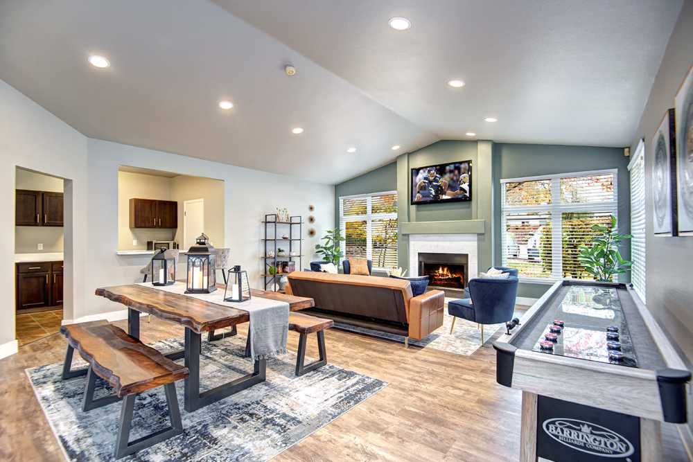 Large resident area for entertaining with kitchen at Briarstone in Tacoma, Washington