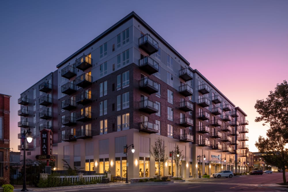 Exterior at sunset at Ellison in Des Plaines, Illinois