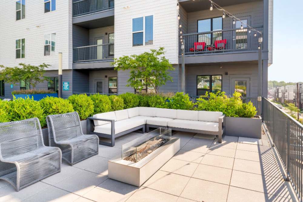 outdoor seating and patio at The Mark at Fishers District in Fishers, Indiana