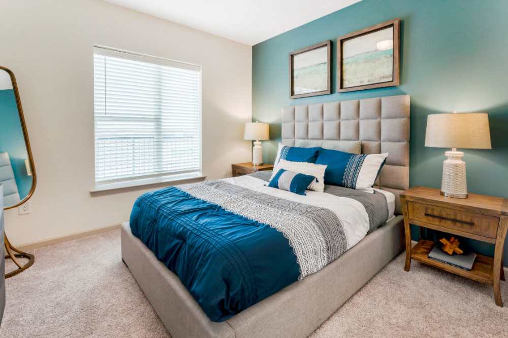 Cozy bedroom at The Mark at Fishers District in Fishers, Indiana