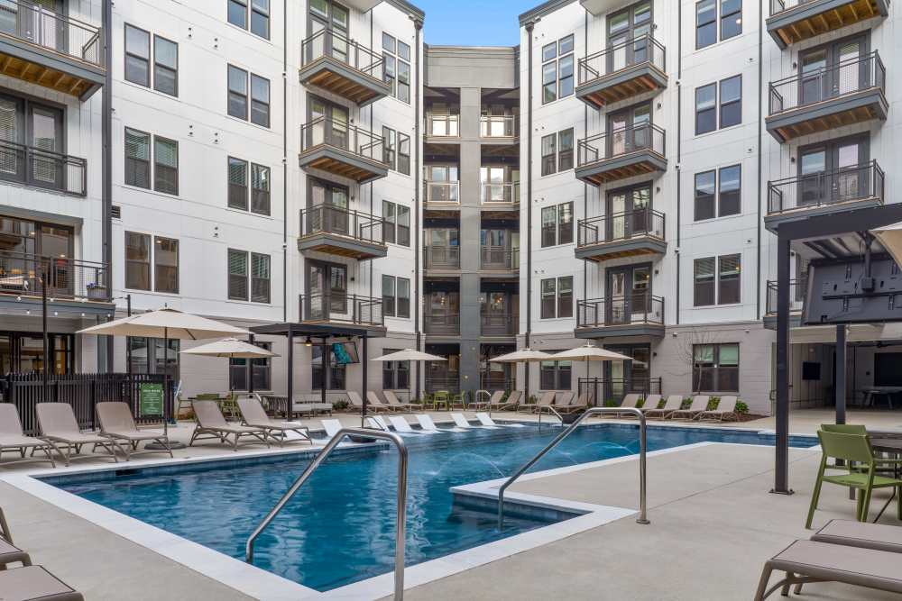 Elevated pool with sunbathing deck at The Alder on Dabney in Richmond, Virginia