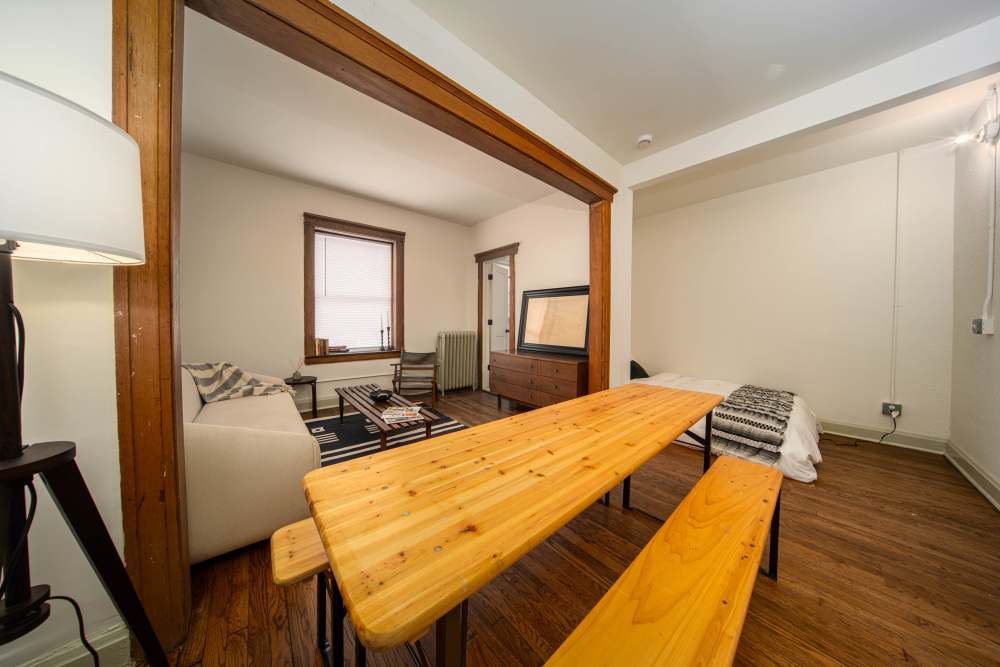 Dining room with close access to living room at Detroit Living in Detroit, Michigan