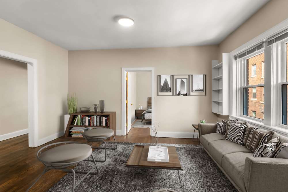 Hardwood-style flooring at Detroit Living in Detroit, Michigan