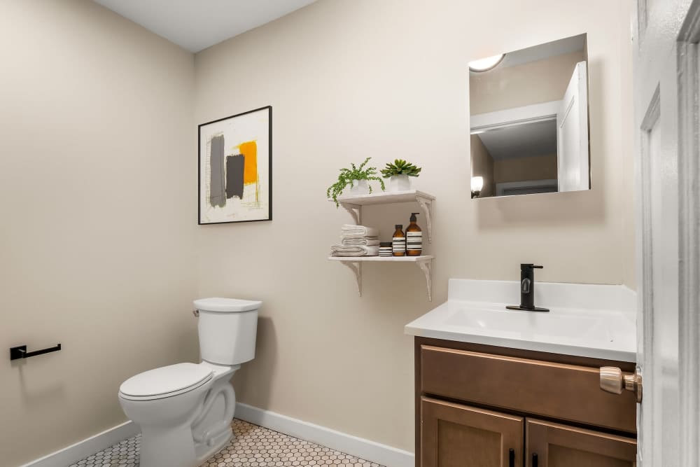 Bright bathroom at Detroit Living in Detroit, Michigan