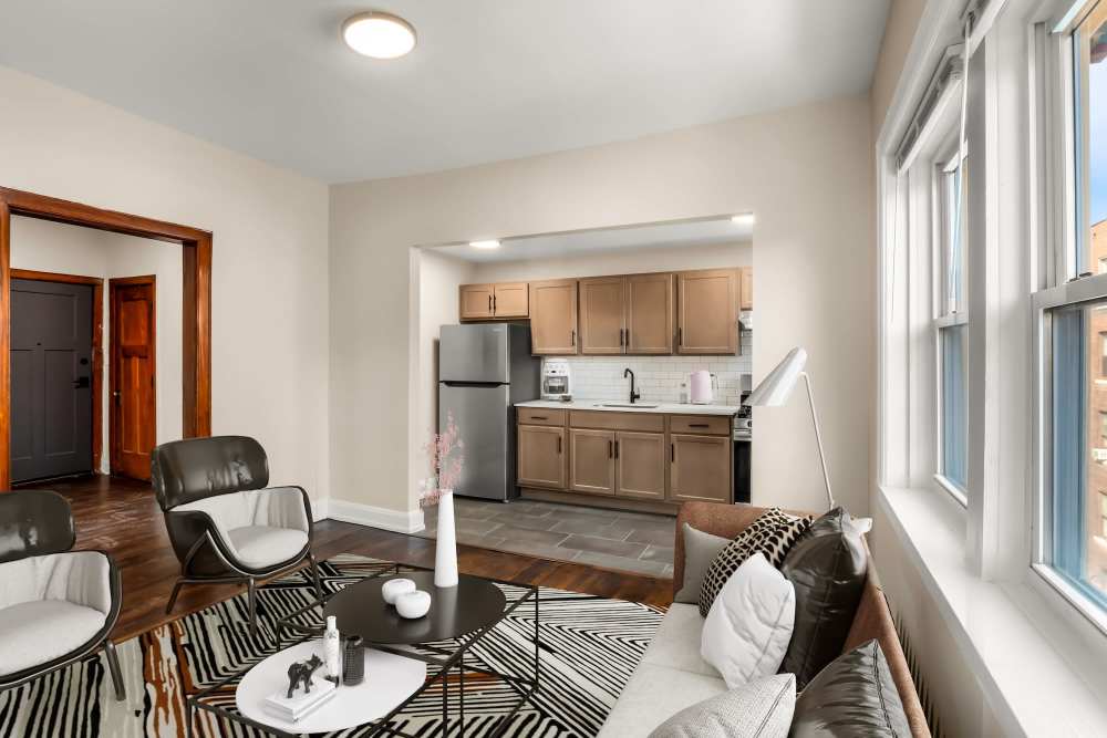 Modern living room at Detroit Living in Detroit, Michigan