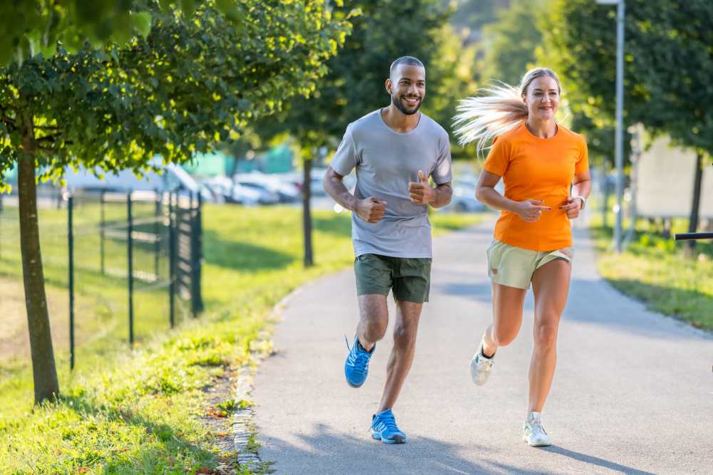 Residents jogging near Cypress Point Apartments in Shawnee, Oklahoma