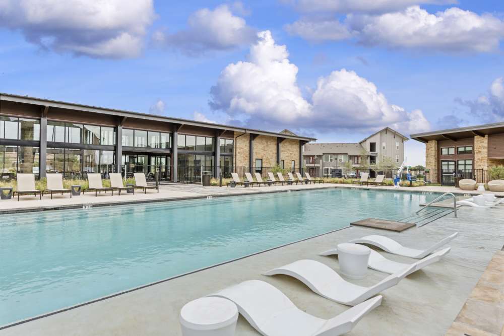 Shimmering swimming pool at Slide North Apartments in Lubbock, Texas