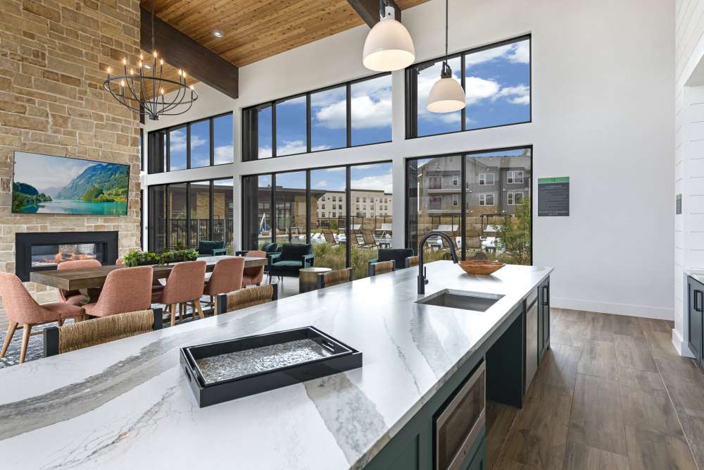 Community kitchen at Slide North Apartments in Lubbock, Texas
