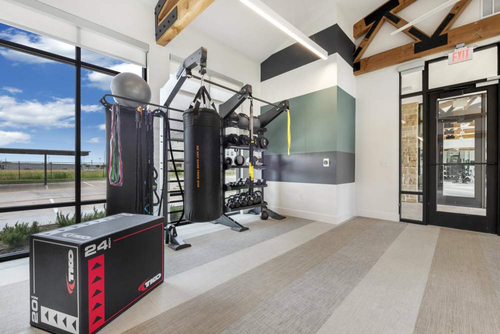 Community gym at Slide North Apartments in Lubbock, Texas